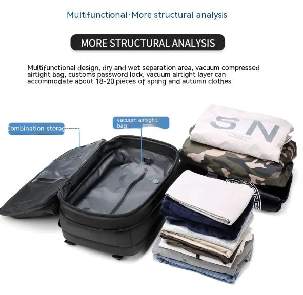 Nomiro| Men's Multifunction Travel Backpack – High-Capacity Vacuum Compression Bag
